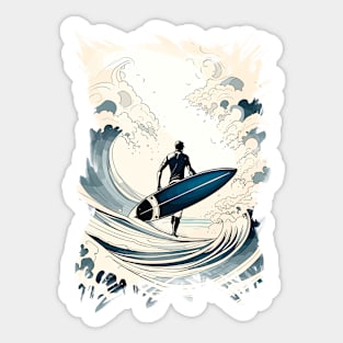 Vintage Surfing in the Summer Abstract Illustration Sticker